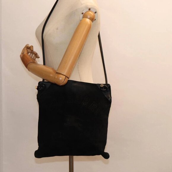 BURBERRY Blue Label Shoulder Bag Suede Leather Black Auth - Picture 1 of 16